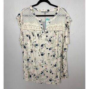 Daniel Rainn Taravel Crochet Detail Knit Top Off‑White Cottagecore Size 3X